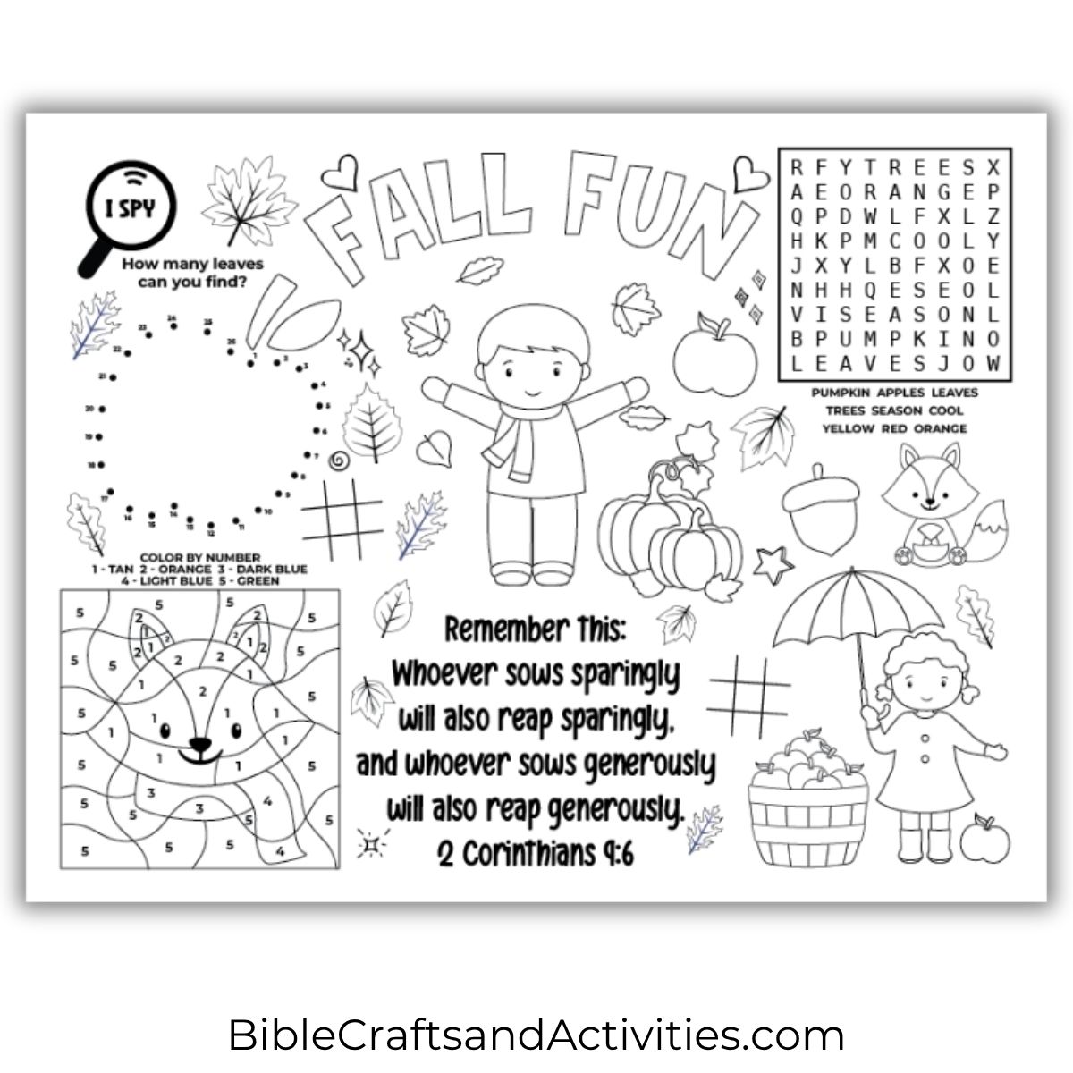fall bible activity sheet 2 Corinthians 9:6