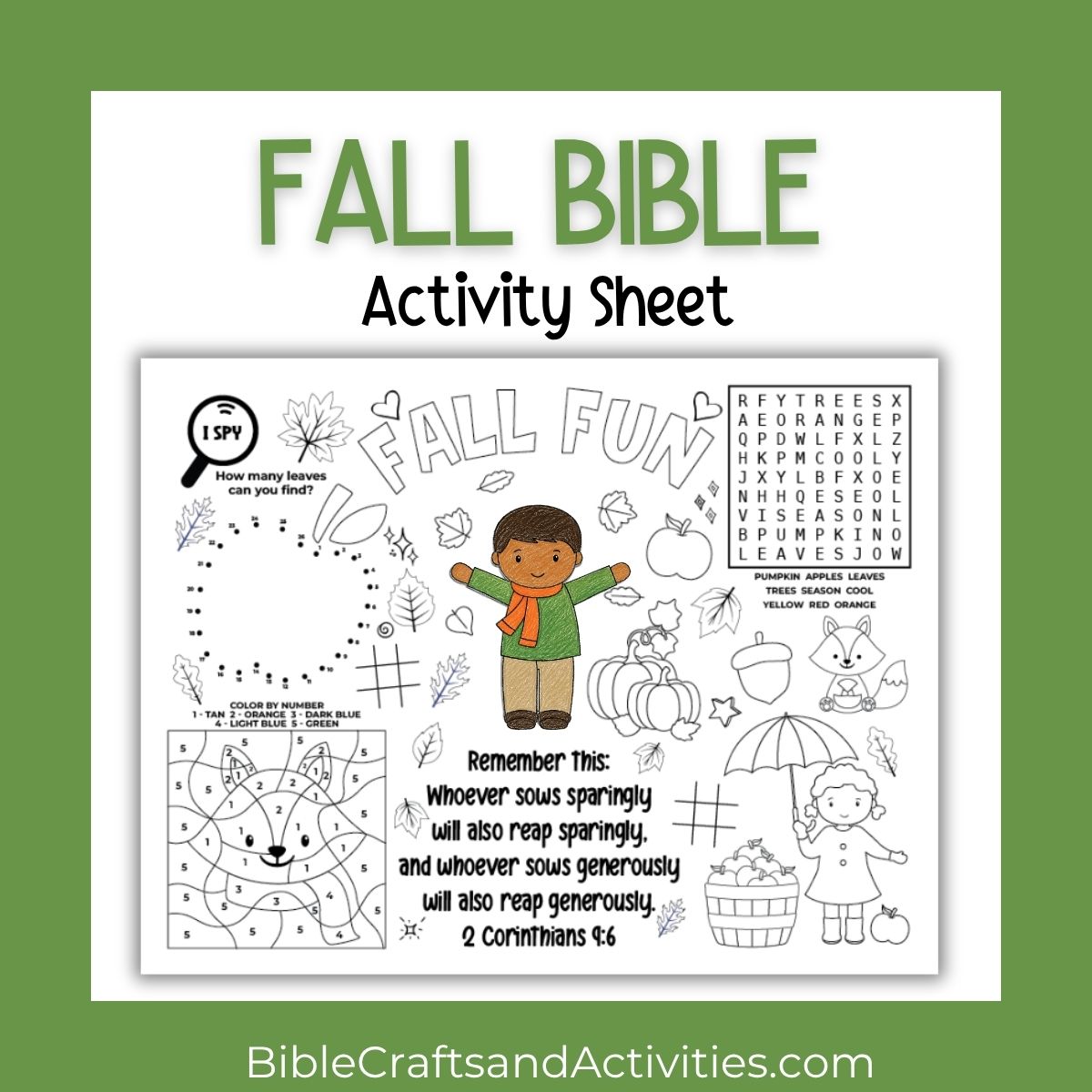 fall bible activity sheet 2 Corinthians 9:6