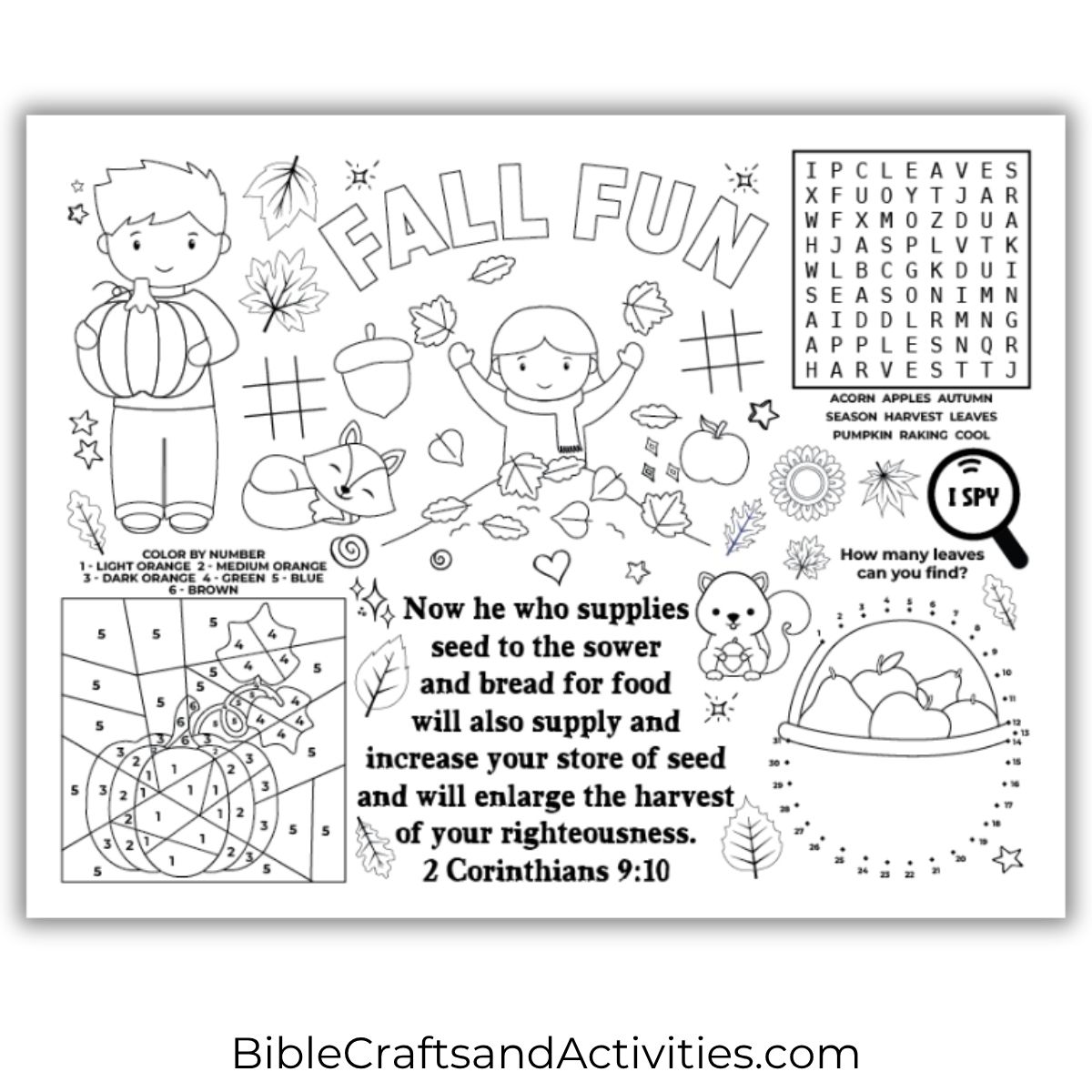 fall bible activity sheet 2 Corinthians 9:10