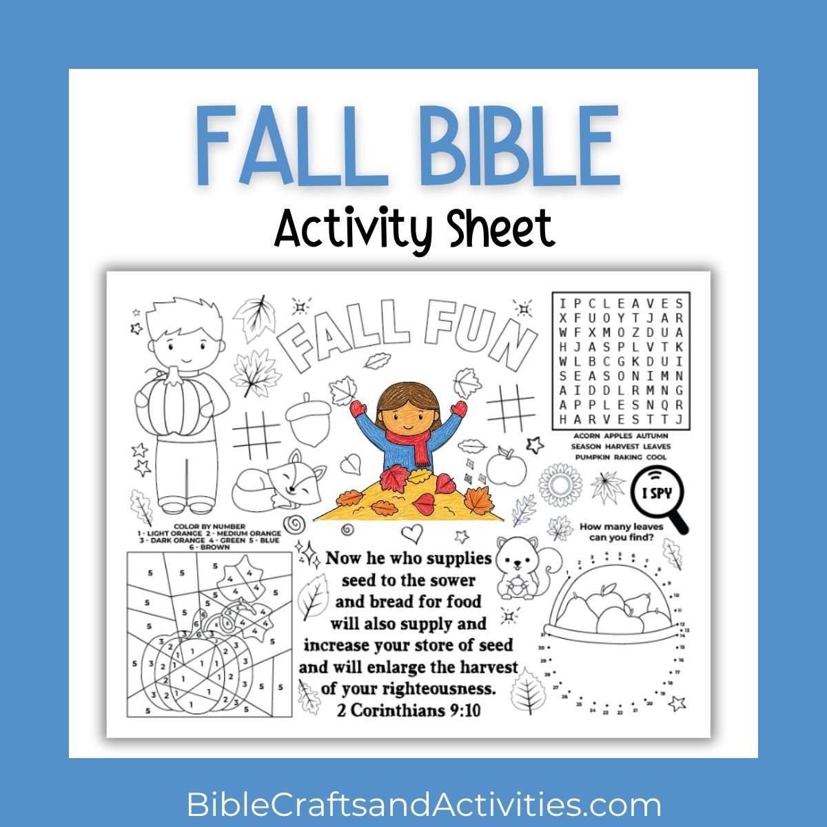 fall bible activity sheet 2 Corinthians 9:10