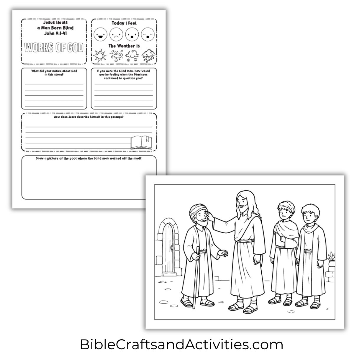 Jesus heals man born blind activity pages
