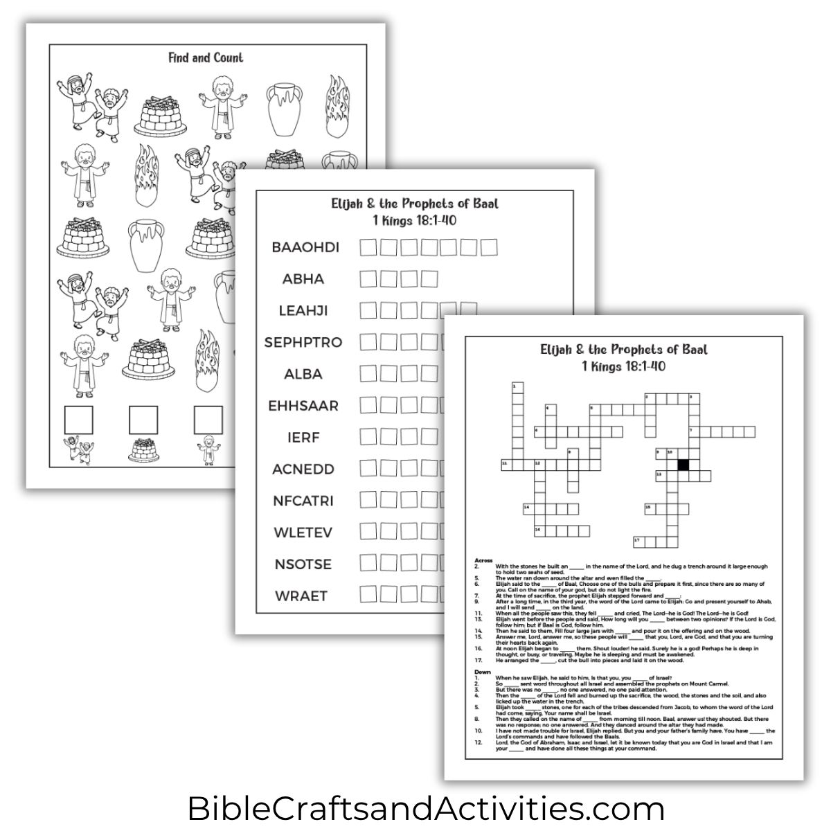 elijah and the prophets of baal activity pages