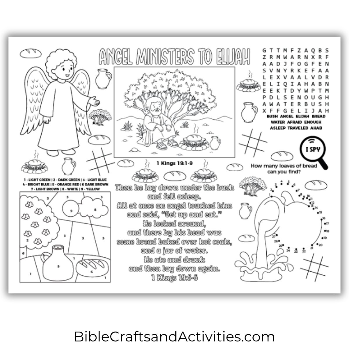 angel ministers to Elijah's activity sheet